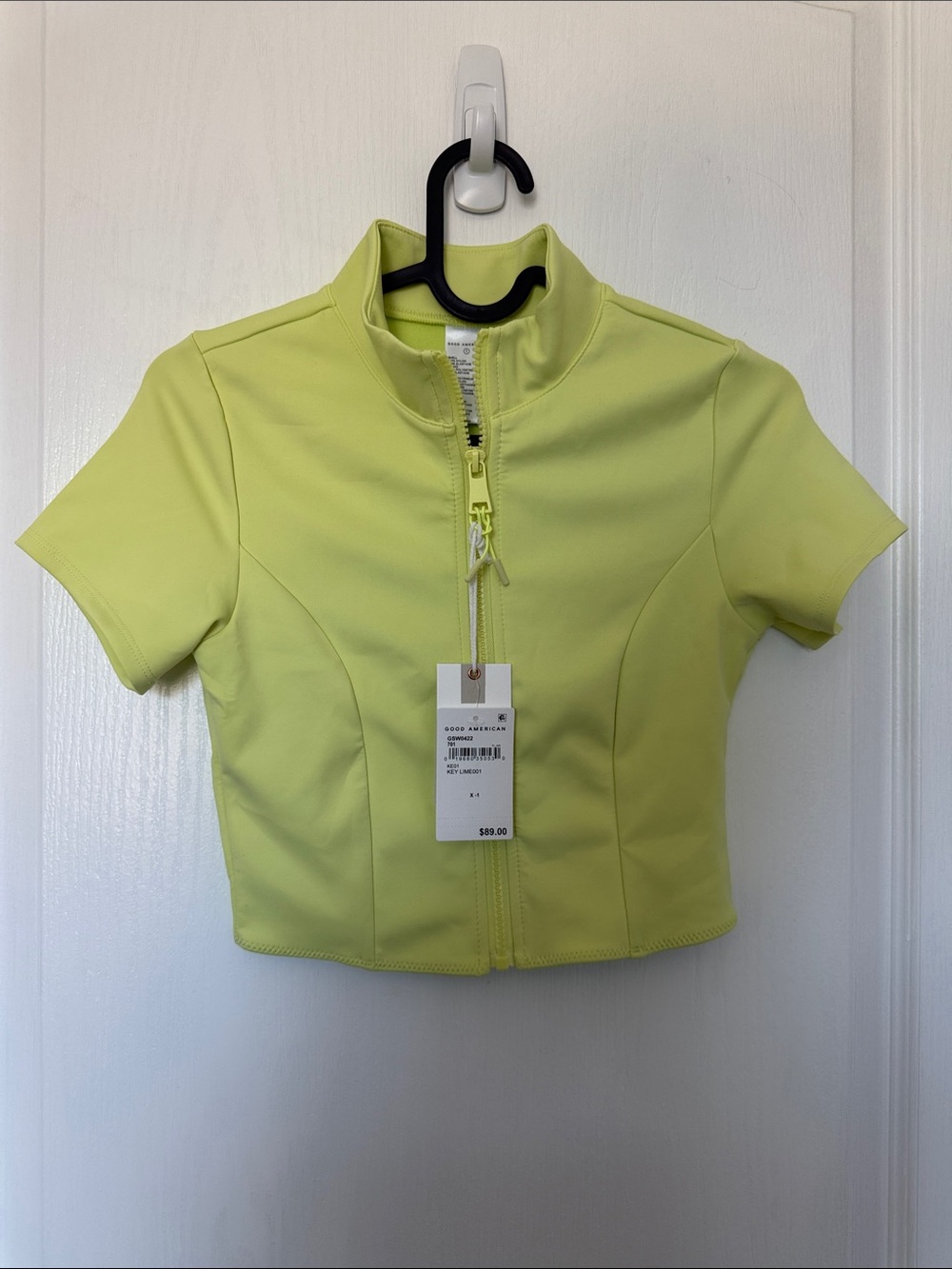 Good American Key Lime Good Compression Shortsleeved Crop Swim Top